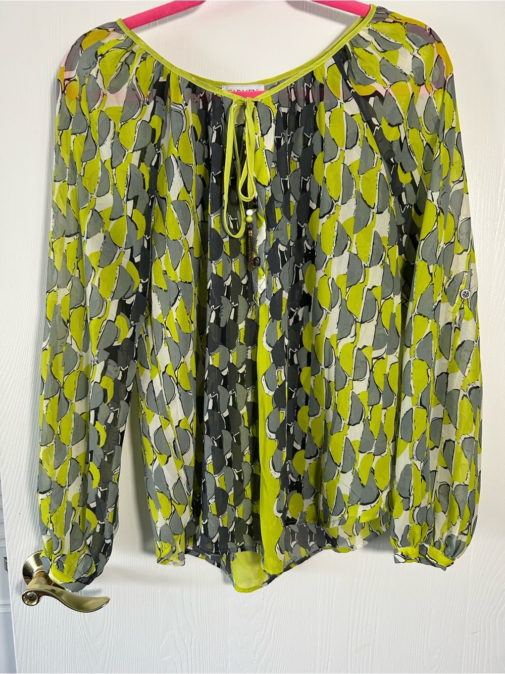 Lime Green and Gray Printed Chiffon Skirt - Unknown Brand